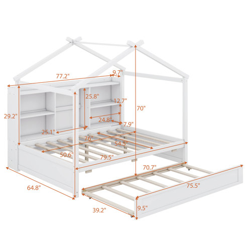 Gracie Oaks Tontitown Full Size House Bed with Storage Shelves and Trundle Wayfair